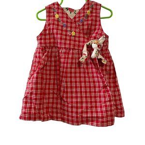 Vintage Embroidery Baby Girl Izod Wrap Plaid Dress Size 24M Red 100% Cotton Pock